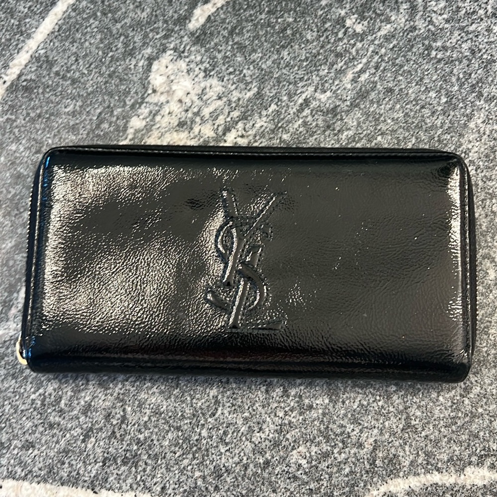 YSL Black Patent Leather long wallet